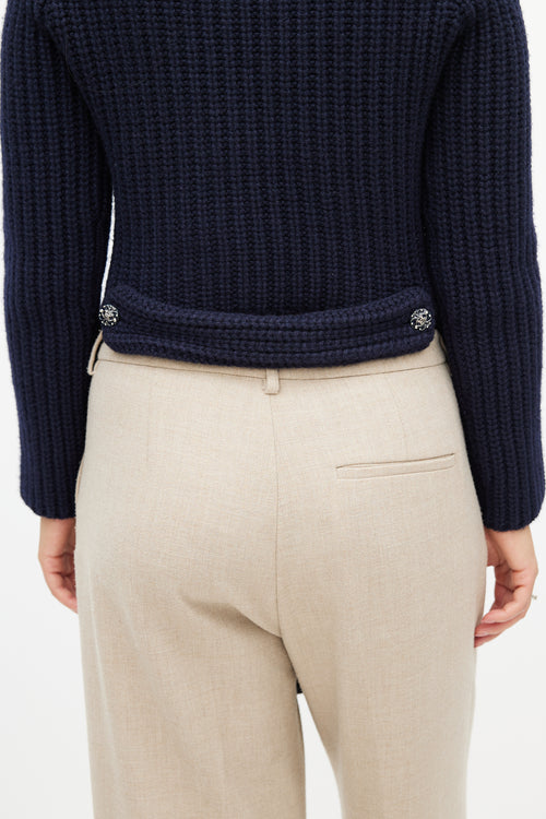 Chanel FW 2008 Navy Cashmere Ribbed Sweater