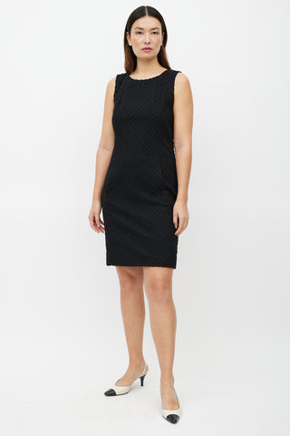 Chanel FW 2009 Black Wool Jacquard Dress