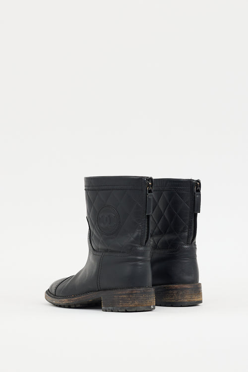 Chanel FW 2014 Black Leather CC Biker Boot