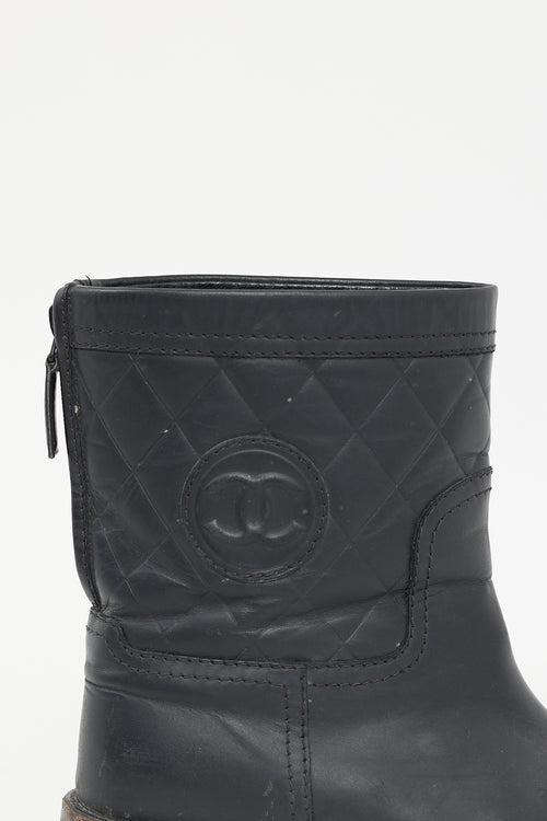 Chanel FW 2014 Black Leather CC Biker Boot