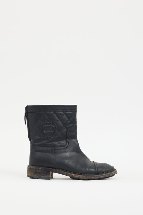 Chanel FW 2014 Black Leather CC Biker Boot