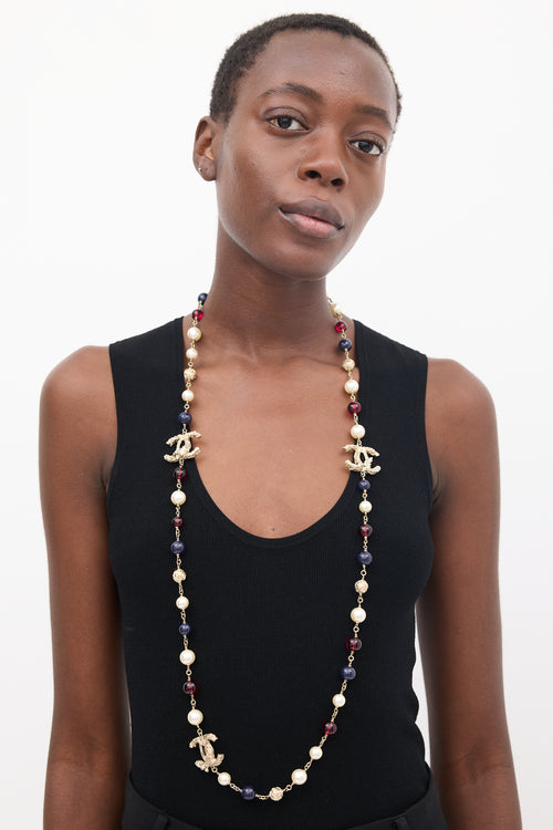 Chanel FW 2013 Gold & Multicolour Faux Pearl Beaded Necklace