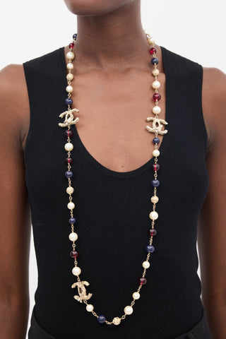 Chanel FW 2013 Gold & Multicolour Faux Pearl Beaded Necklace