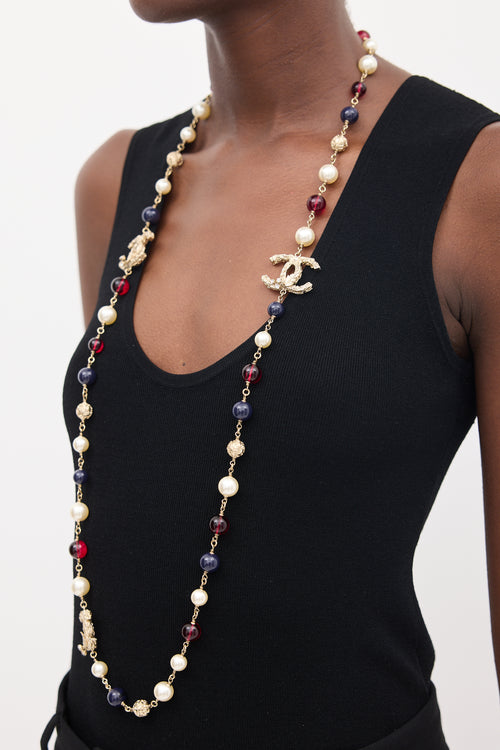 Chanel FW 2013 Gold & Multicolour Faux Pearl Beaded Necklace