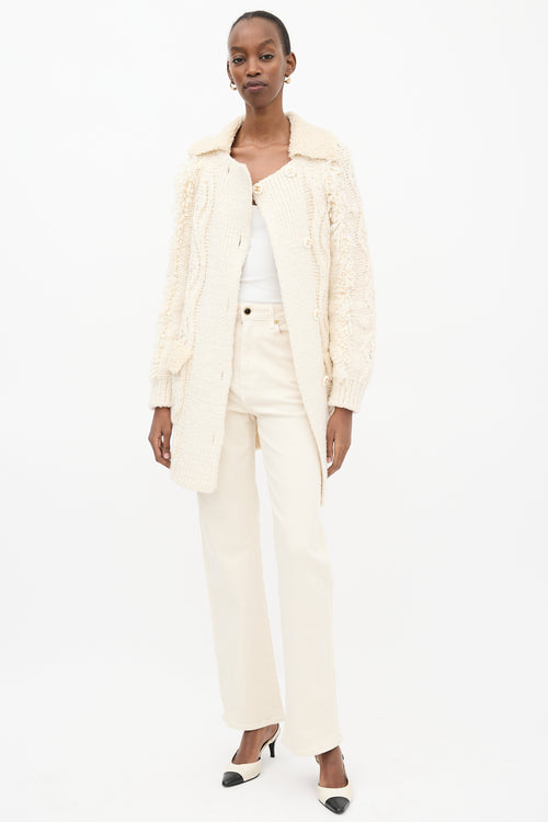 Chanel FW 2018 Cream Wool & Sherpa Cardigan