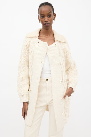 Chanel FW 2018 Cream Wool & Sherpa Cardigan