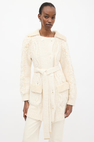 Chanel FW 2018 Cream Wool & Sherpa Cardigan