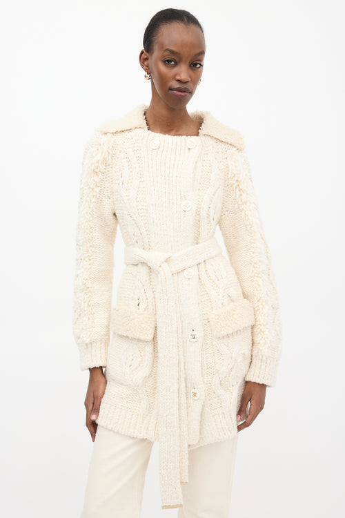 Chanel FW 2018 Cream Wool & Sherpa Cardigan