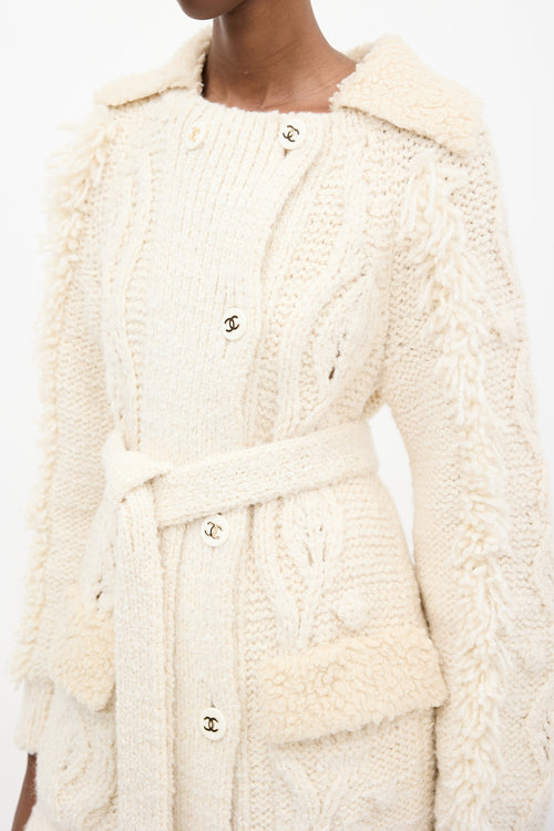 Chanel FW 2018 Cream Wool & Sherpa Cardigan