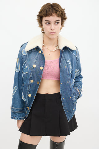 Chanel PF 2019 Medium Wash Denim & Shearling Patchwork Jacket