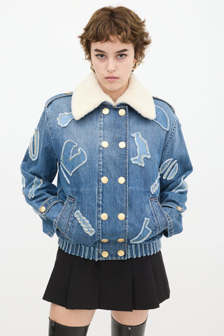 Chanel PF 2019 Medium Wash Denim & Shearling Patchwork Jacket