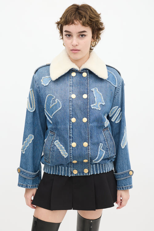 Chanel PF 2019 Medium Wash Denim & Shearling Patchwork Jacket