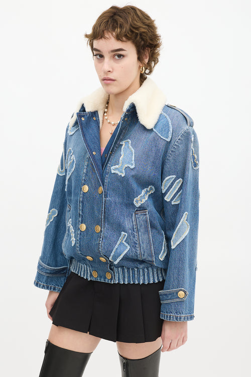 Chanel PF 2019 Medium Wash Denim & Shearling Patchwork Jacket