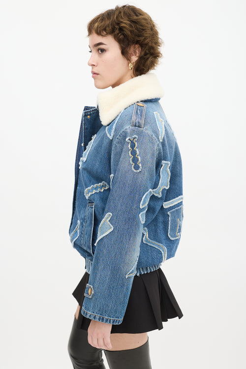 Chanel PF 2019 Medium Wash Denim & Shearling Patchwork Jacket