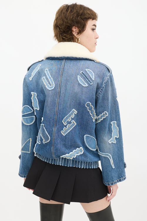 Chanel PF 2019 Medium Wash Denim & Shearling Patchwork Jacket