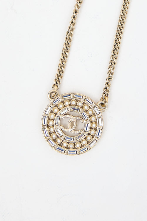 Chanel FW 2016 Crystal & Pearl CC Medallion Necklace