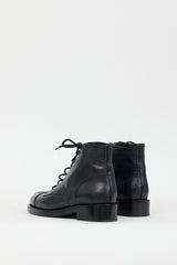 Chanel FW 2020 Black Sparkly Leather CC Combat Boot