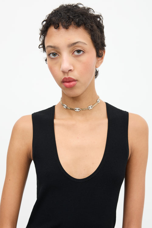 Chanel FW 2021 Gold & Crystal CC Chain Necklace