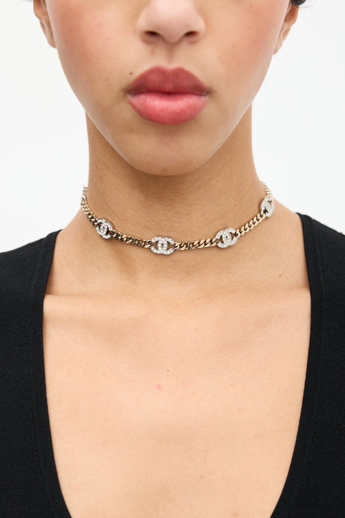 Chanel FW 2021 Gold & Crystal CC Chain Necklace