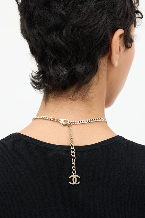 Chanel FW 2021 Gold & Crystal CC Chain Necklace