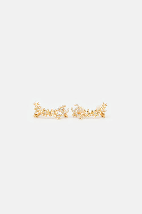 Chanel FW 2023 Flower CC Clip On Climber Earrings