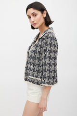 Chanel Fall 2005 Navy & Cream Tweed CC Blazer
