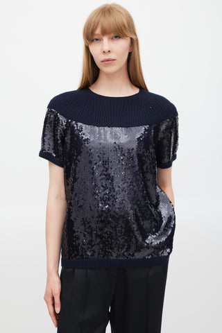 Chanel Fall 2008 Navy Cashmere & Sequin Top