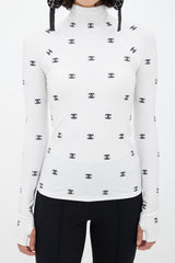 Chanel Fall 2021 White & Black CC Turtleneck Top