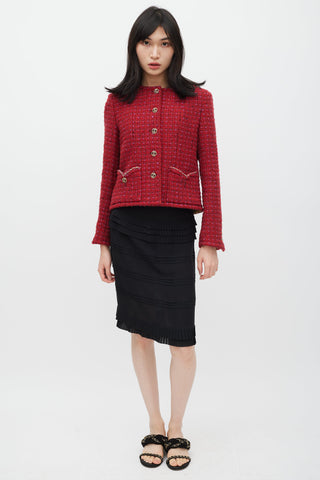 Chanel Fall 2023 Red Wool & Silk Tweed CC Blazer
