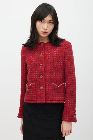 Chanel Fall 2023 Red Wool & Silk Tweed CC Blazer