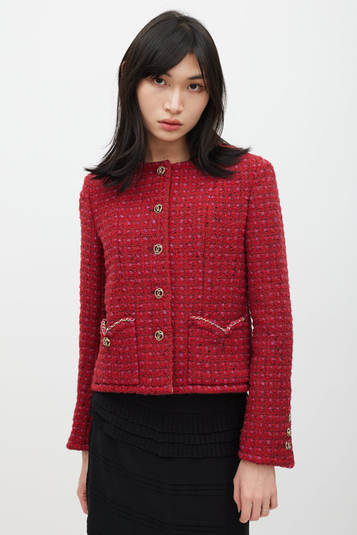 Chanel Fall 2023 Red Wool & Silk Tweed CC Blazer