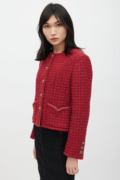 Chanel Fall 2023 Red Wool & Silk Tweed CC Blazer
