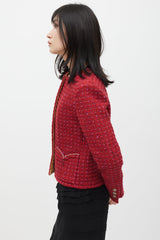 Chanel Fall 2023 Red Wool & Silk Tweed CC Blazer