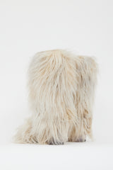 Chanel Fall 2010 Cream Fur CC Wedge Boot