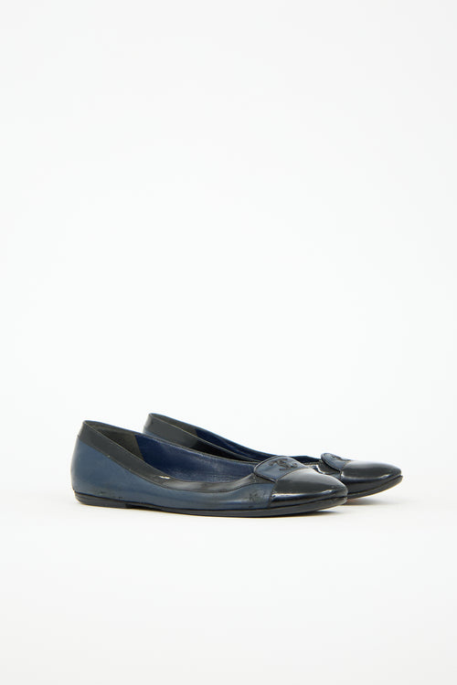 Chanel Patent Leather Cap Toe CC Flat