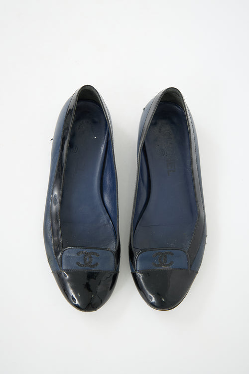 Chanel Patent Leather Cap Toe CC Flat