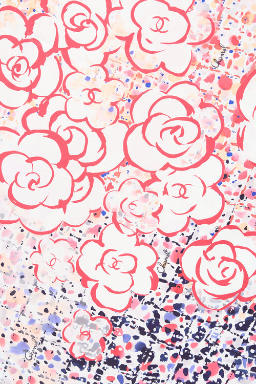 Chanel Silk Camelia Print Scarf