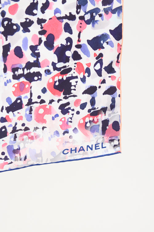 Chanel Silk Camelia Print Scarf