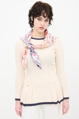 Chanel Silk Camelia Print Scarf