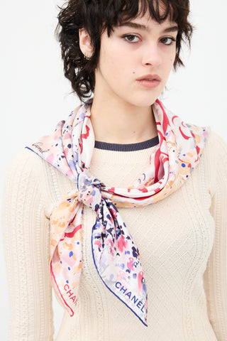 Chanel Silk Camelia Print Scarf
