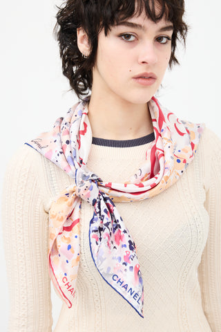 Chanel Silk Camelia Print Scarf