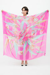 Chanel Fuchsia & Multi Cashmere Floral Scarf