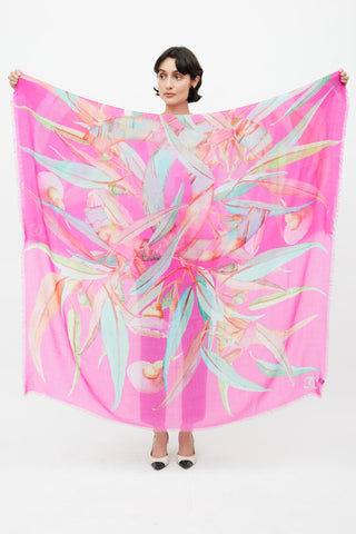 Chanel Fuchsia & Multi Cashmere Floral Scarf