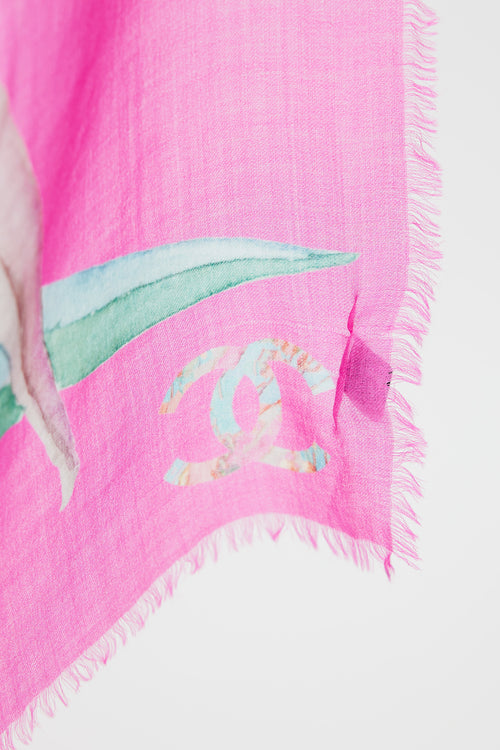 Chanel Fuchsia & Multi Cashmere Floral Scarf