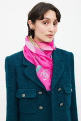 Chanel Fuchsia & Multi Cashmere Floral Scarf