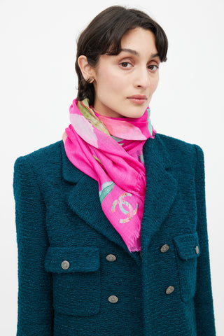 Chanel Fuchsia & Multi Cashmere Floral Scarf