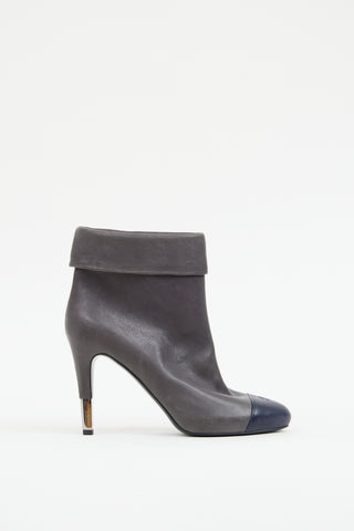 Chanel Grey & Navy Leather Fold Over Boot