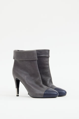 Chanel Grey & Navy Leather Fold Over Boot