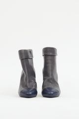 Chanel Grey & Navy Leather Fold Over Boot