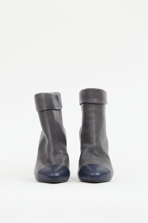 Chanel Grey & Navy Leather Fold Over Boot